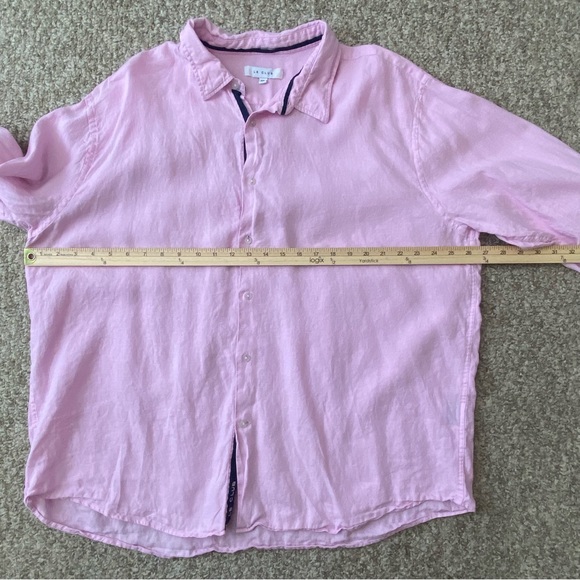 Le Club Mens 2XL Linen Pink Button Up Long Sleeve Shirt Beach Causal Blue - Picture 7 of 9